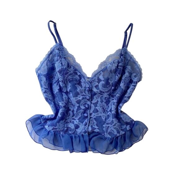 Delicates rare vintage blue lace ruffle cami and shorts set szM - Picture 1 of 6
